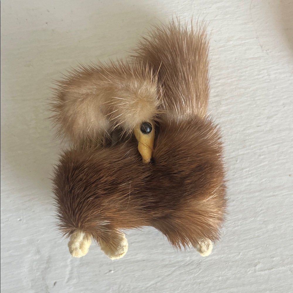 Vintage mink fur animal brooch